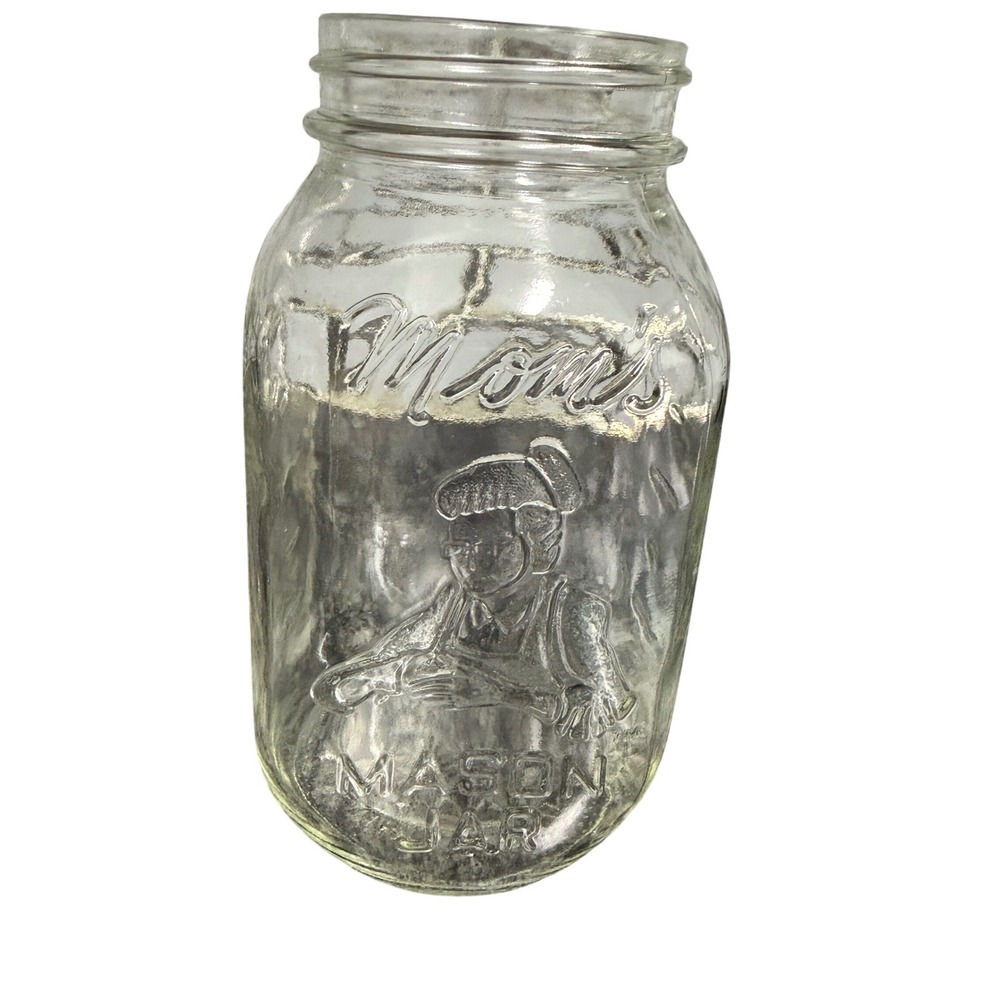 Vintage Moms Mason Jar Clear Glass Home Products Columbus Ohio Embossed Quart